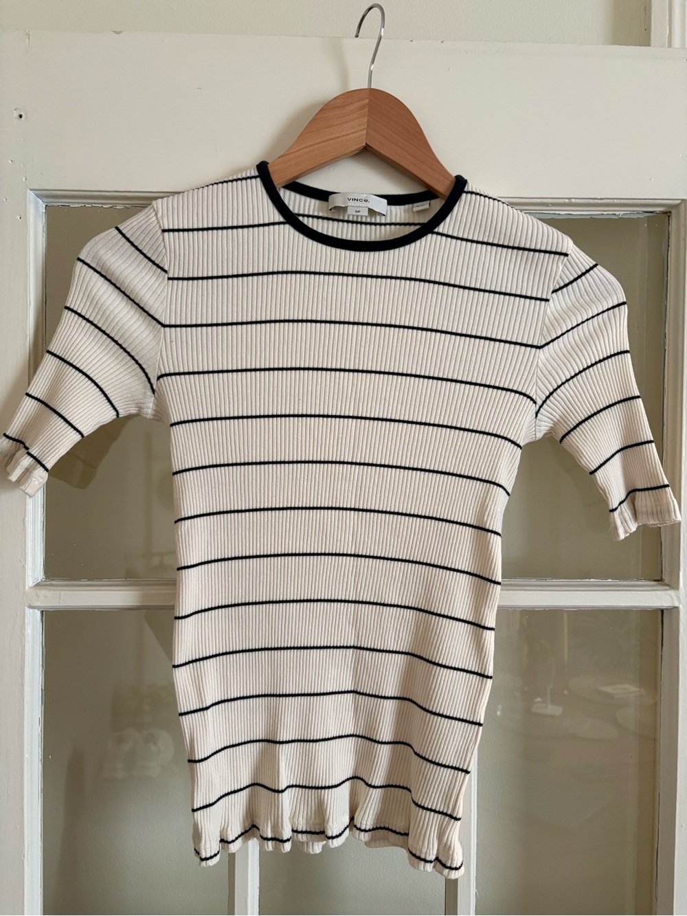 Vince Striped Ribbed Short-Sleeve Top